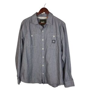 HOWLER Brothers Tallier Work Shirt in Hickory Stripe Chambray Size Large.
